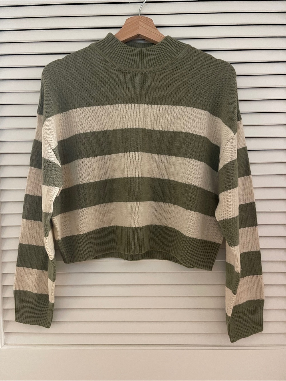 Striped Olive & Cream Cropped Knit Sweater